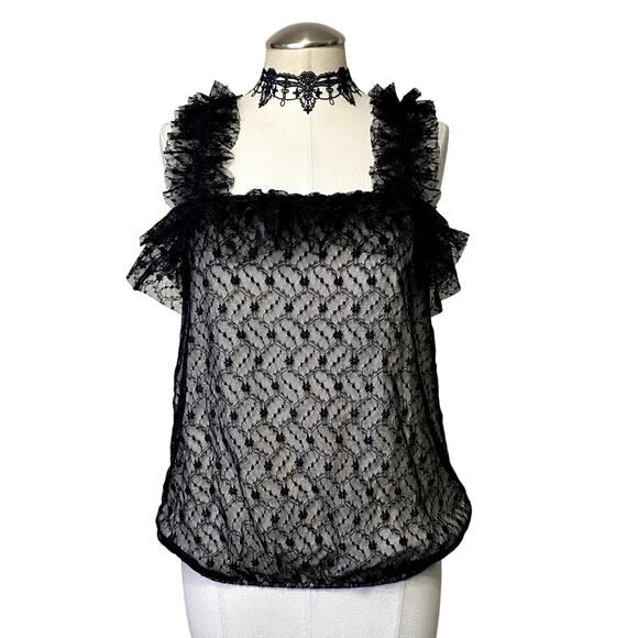 Adorable Lace Gothic Ruffle Square Neckline Tube Top Whimsygoth Emo - Picture 1 of 11